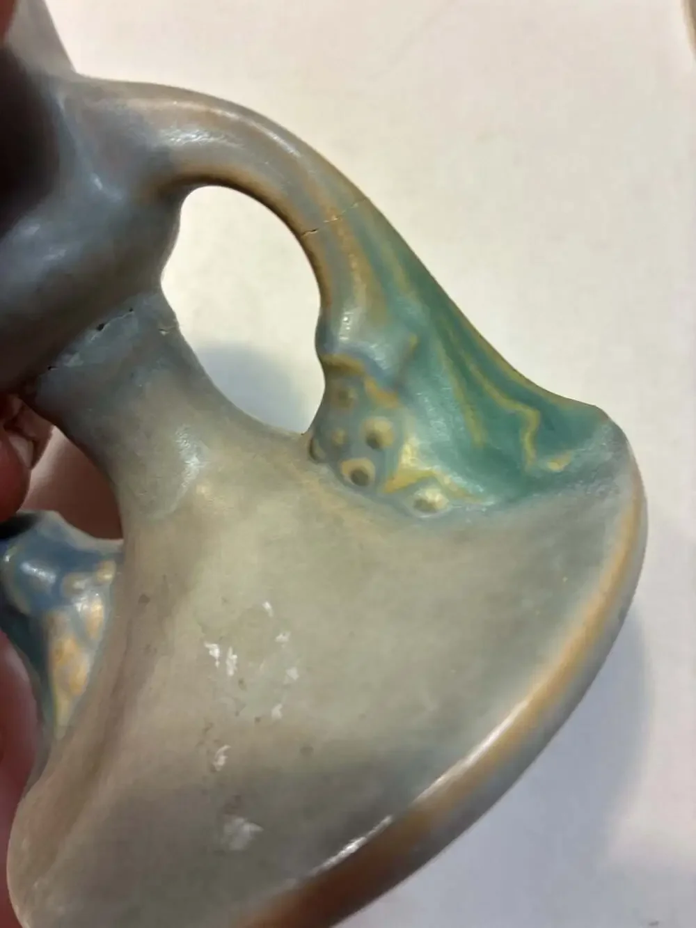 Lot of 2 VTG Roseville Pottery Tuscany Gray Candlestick Holder Shape 1066-3.5